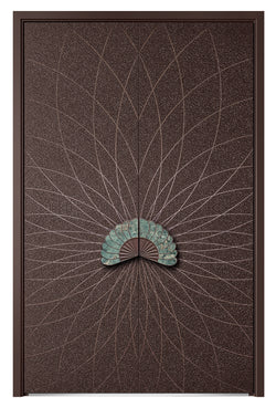 Aluminum Alloy Armored Entry Door — Peacock Fan Handle & Natural Stone Finish