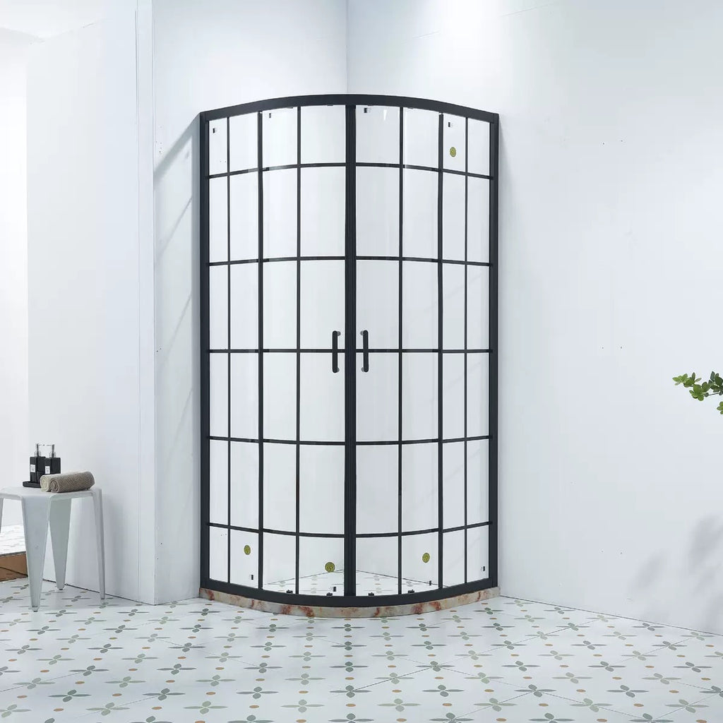Aluminum Alloy Curved Corner Shower Enclosure — Grid Glass Arc Shower Room