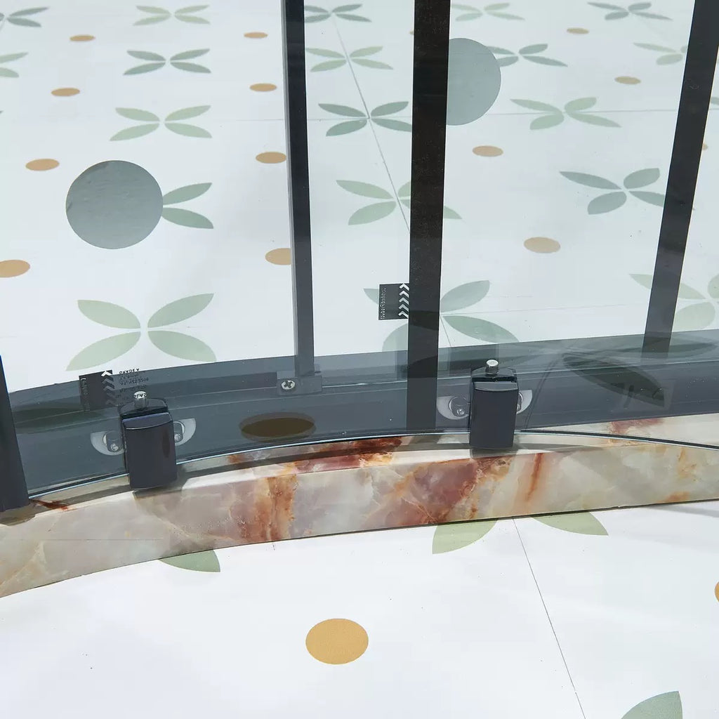 Aluminum Alloy Curved Corner Shower Enclosure — Grid Glass Arc Shower Room