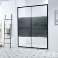 Aluminum Striped Glass Sliding Shower Screen Shower Enclosure - Matte Black Frame and Privacy Stripe Design