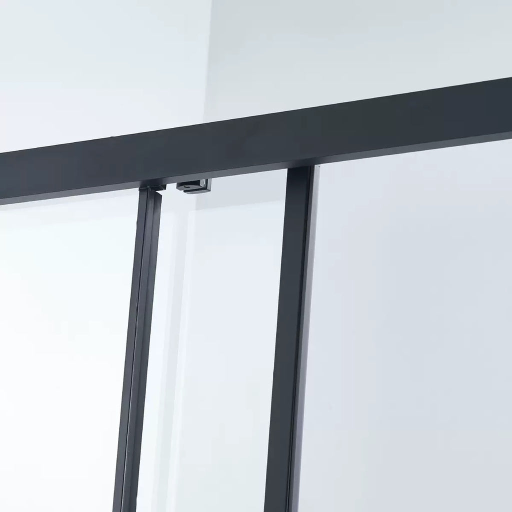 Aluminum Striped Glass Sliding Shower Screen Shower Enclosure - Matte Black Frame and Privacy Stripe Design