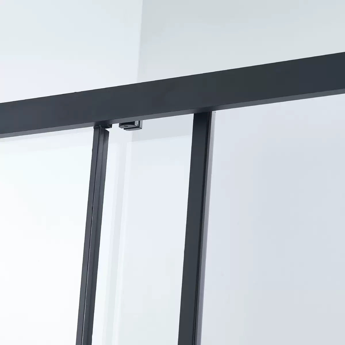 Aluminum Striped Glass Sliding Shower Screen Shower Enclosure - Matte Black Frame and Privacy Stripe Design