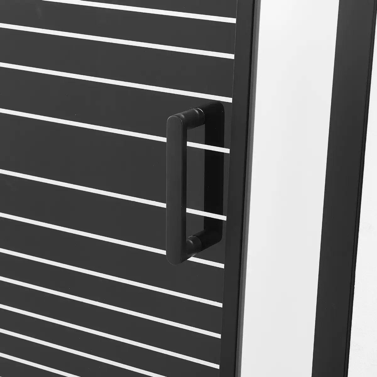 Aluminum Striped Glass Sliding Shower Screen Shower Enclosure - Matte Black Frame and Privacy Stripe Design