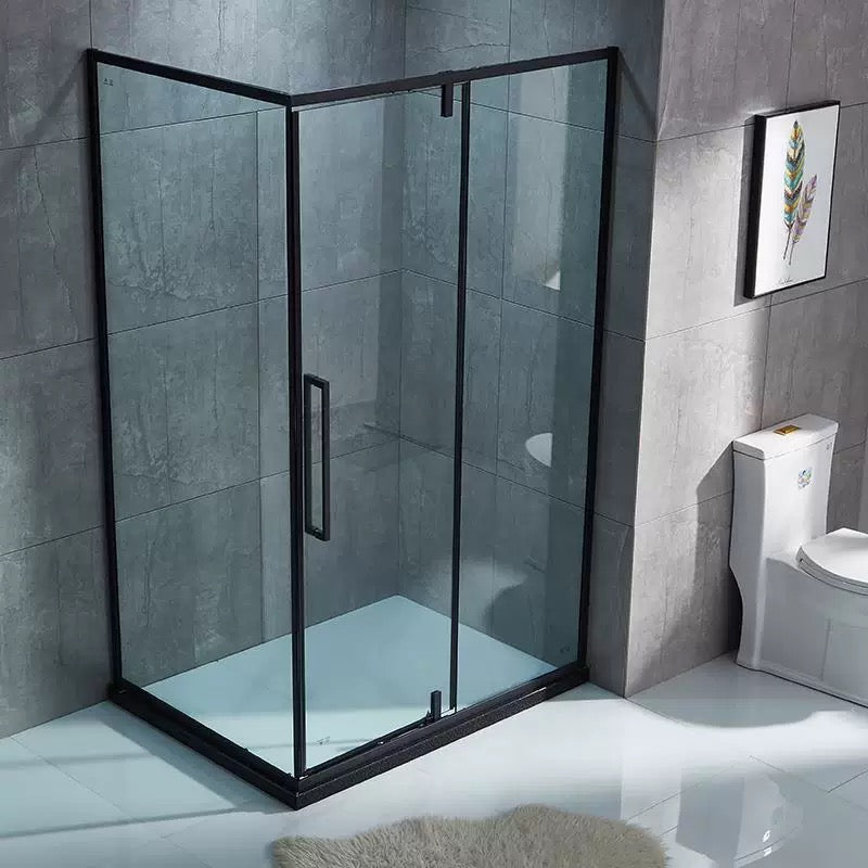 Aluminum Alloy Rectangular Corner Shower Enclosure — Sliding Door with Matte Black Frame