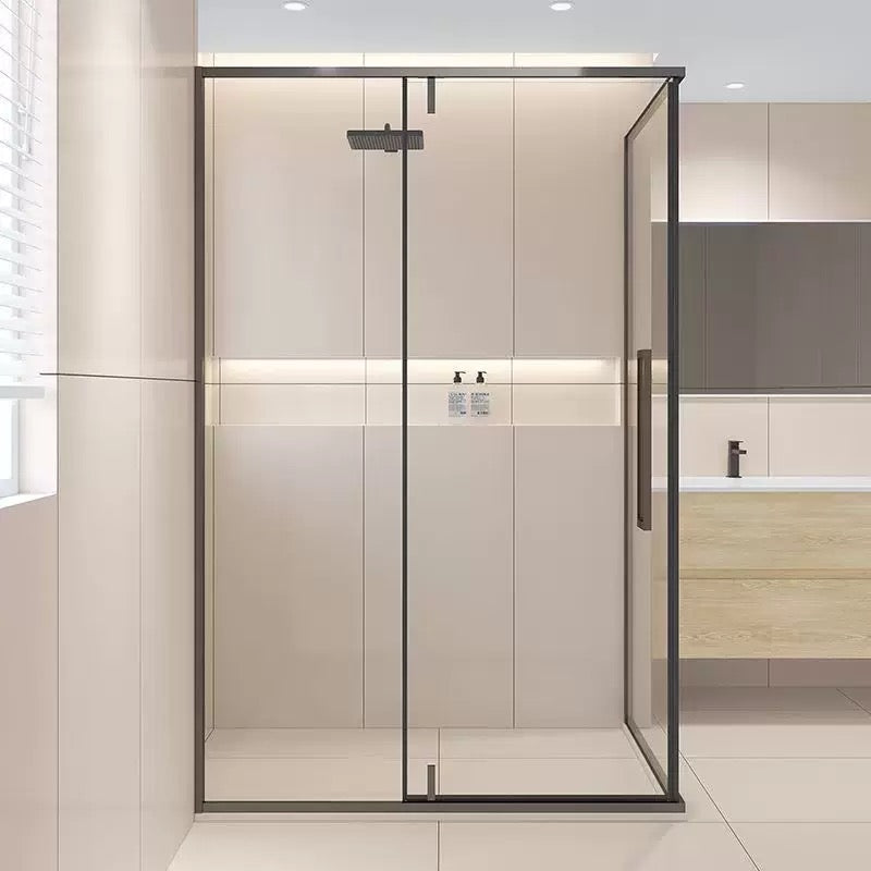 Aluminum Alloy Rectangular Corner Shower Enclosure — Sliding Door with Matte Black Frame