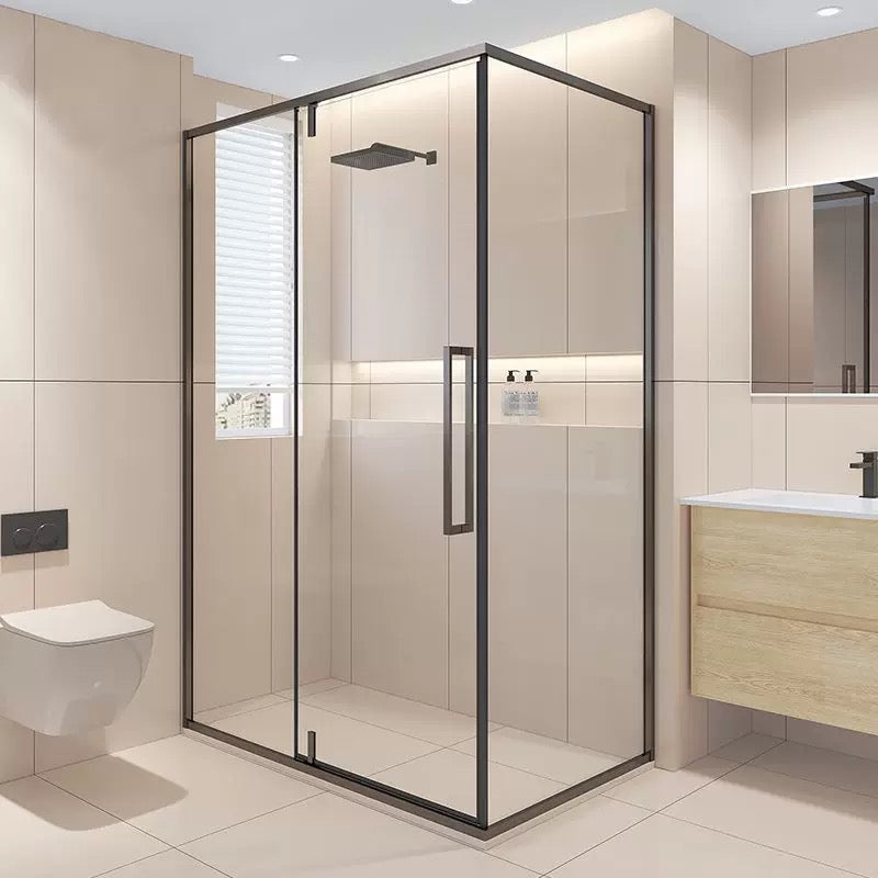 Aluminum Alloy Rectangular Corner Shower Enclosure — Sliding Door with Matte Black Frame