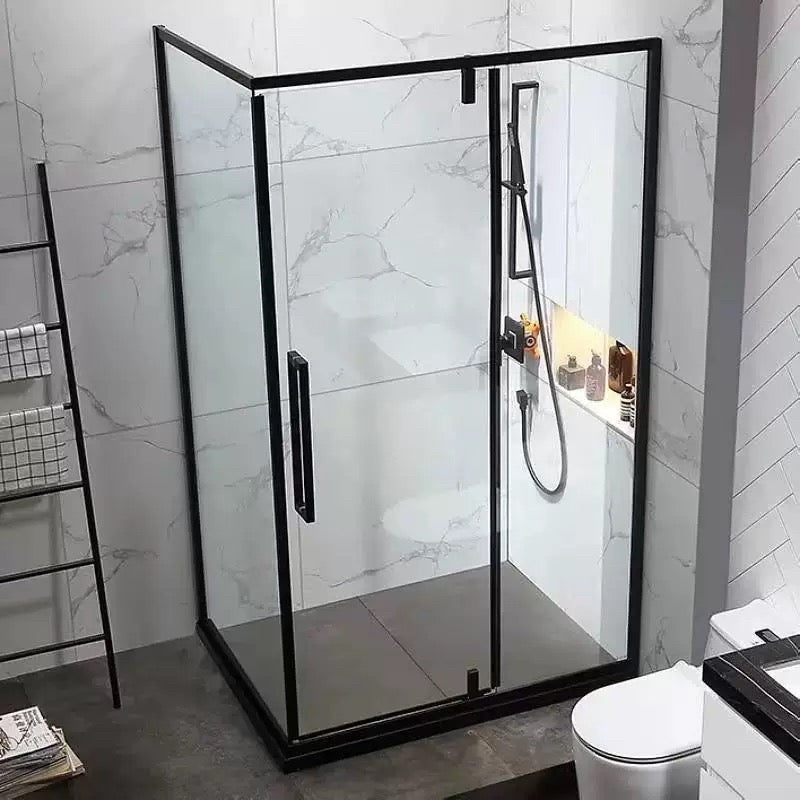 Aluminum Alloy Rectangular Corner Shower Enclosure — Sliding Door with Matte Black Frame