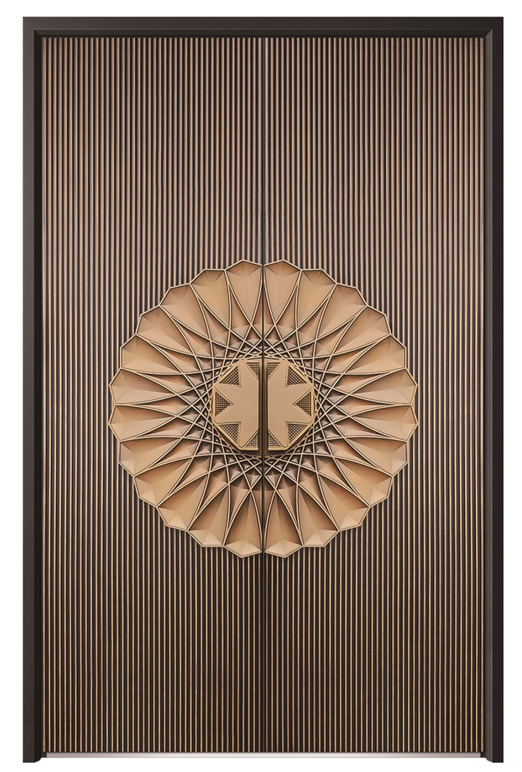 Aluminum Alloy Armored Entry Door — Geometric Medallion Handle & Fluted Panel