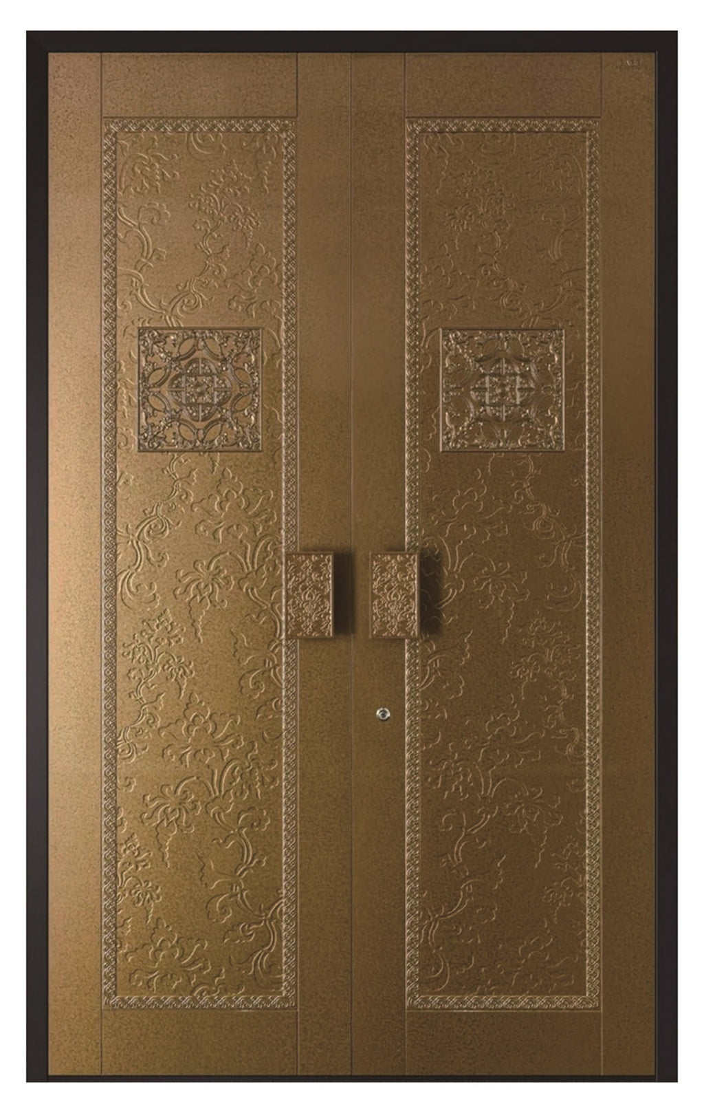 Aluminum Alloy Armored Entry Door — Chinese Classical Floral Relief & Lattice Panel