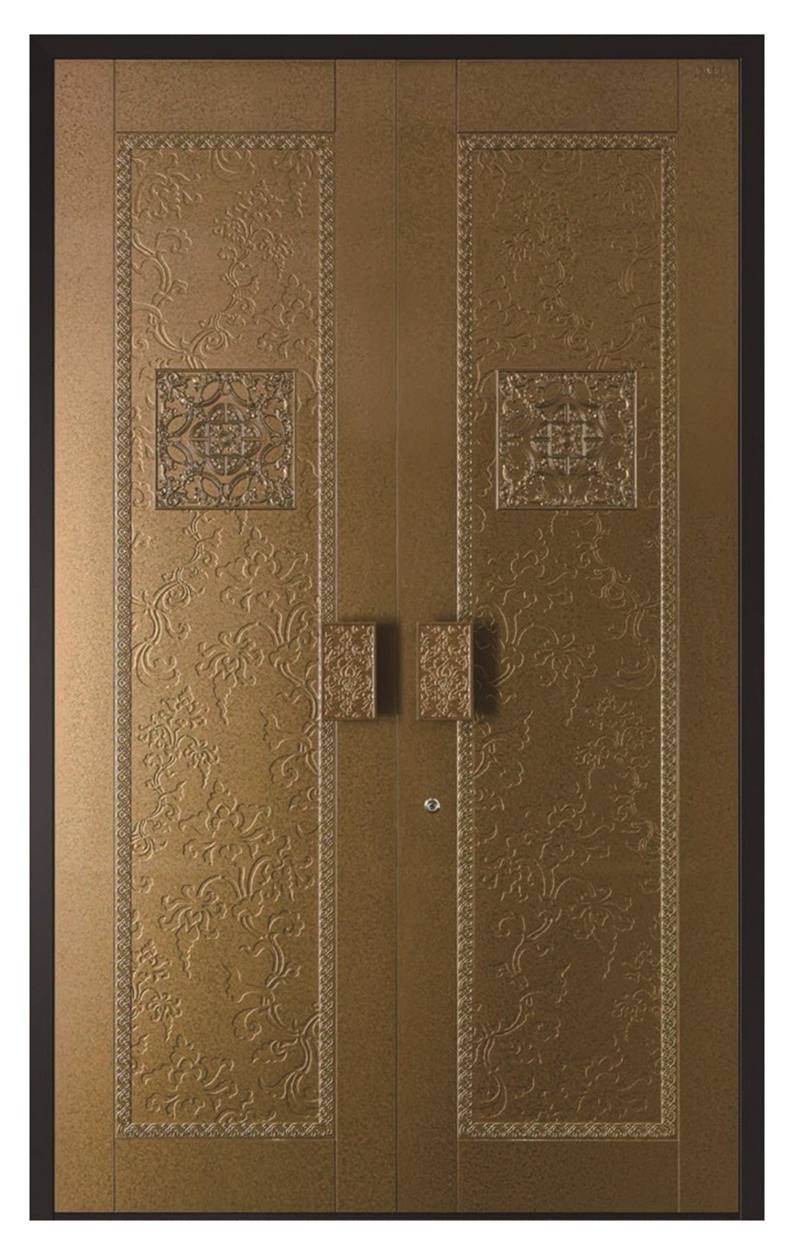 Aluminum Alloy Armored Entry Door — Chinese Classical Floral Relief & Lattice Panel