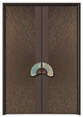 Aluminum Alloy Armored Entry Door — Jade Fan Handle & Sand Grain Texture