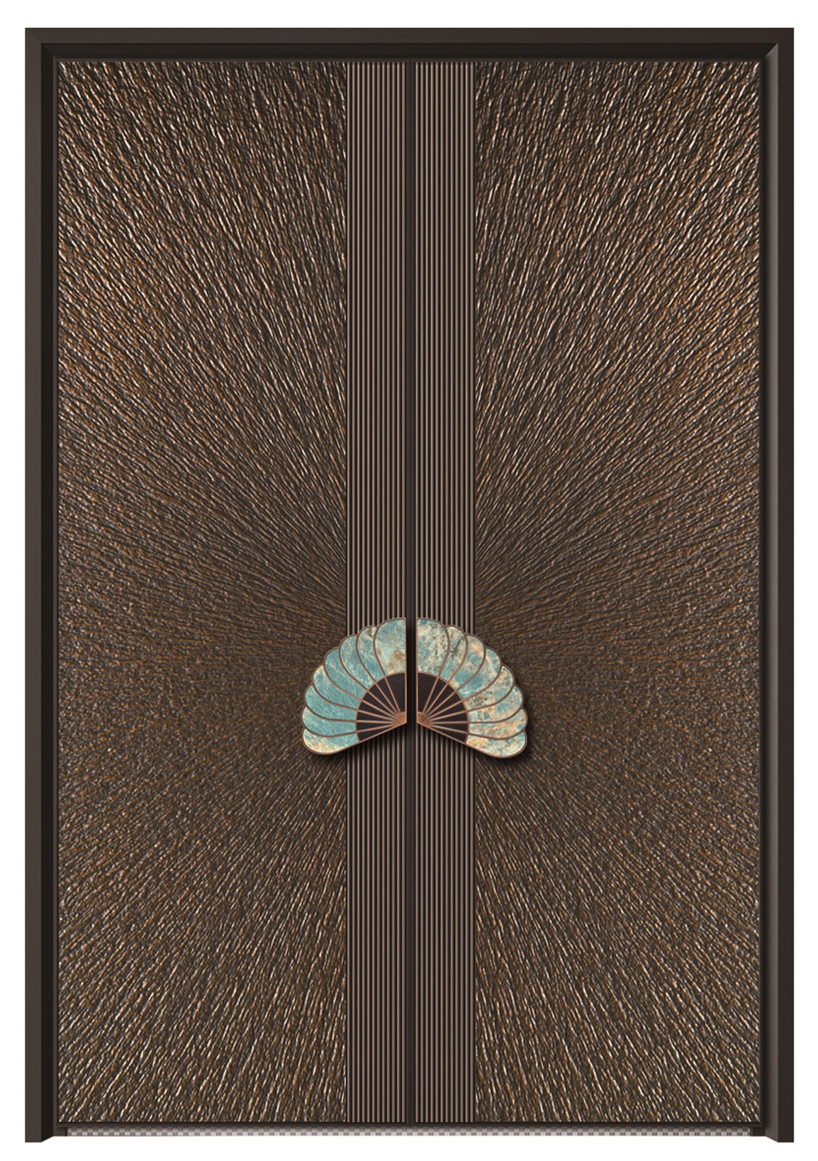 Aluminum Alloy Armored Entry Door — Jade Fan Handle & Sand Grain Texture