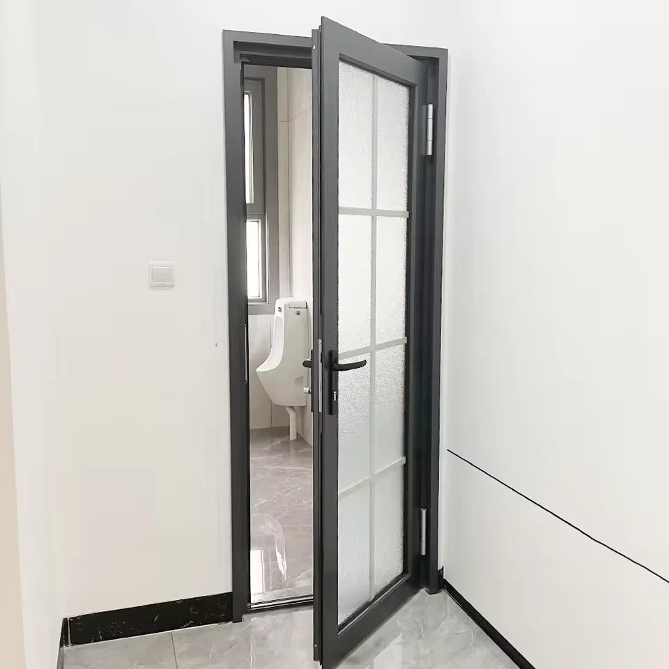 Aluminum Alloy Grid Glass Hinged Door — Frosted Pane & Multi-Finish Options