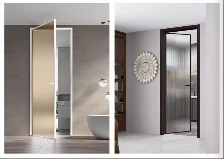 Aluminum Alloy Slim-Frame Glass Hinged Door — Reeded Glass & Minimalist Design