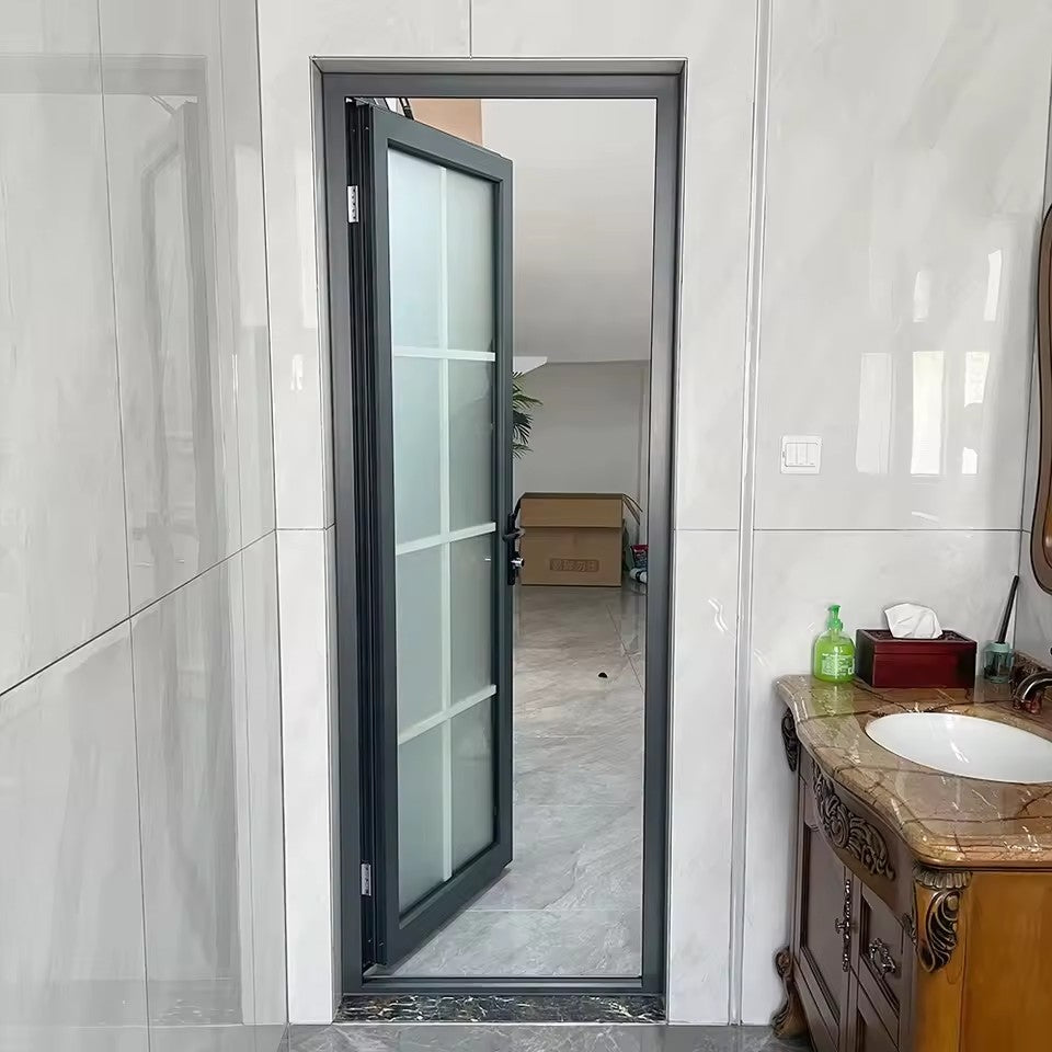 Aluminum Alloy Grid Glass Hinged Door — Frosted Pane & Multi-Finish Options