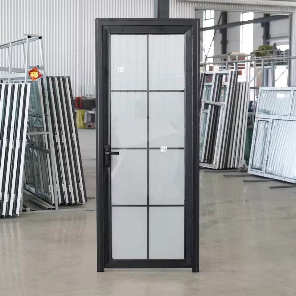 Aluminum Alloy Grid Glass Hinged Door — Frosted Pane & Multi-Finish Options