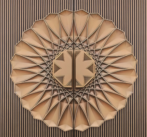 Aluminum Alloy Armored Entry Door — Geometric Medallion Handle & Fluted Panel