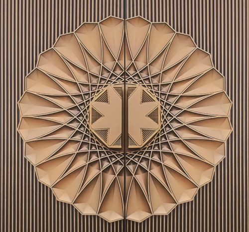 Aluminum Alloy Armored Entry Door — Geometric Medallion Handle & Fluted Panel