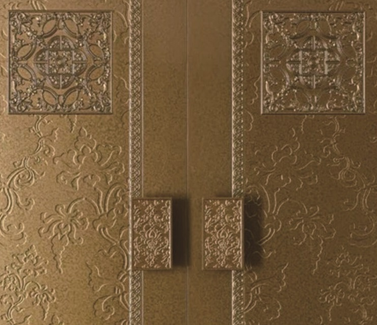 Aluminum Alloy Armored Entry Door — Chinese Classical Floral Relief & Lattice Panel